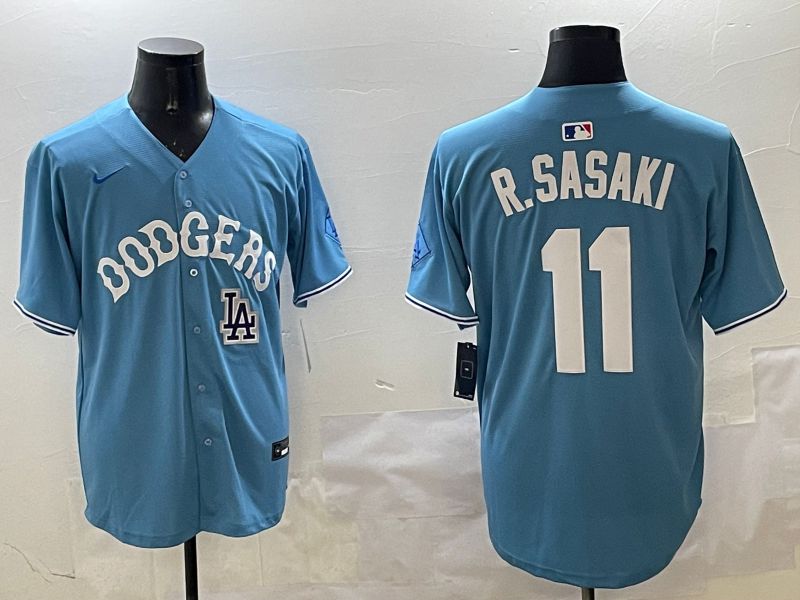 Men Los Angeles Dodgers #11 R.Sasaki Light Blue Joint Name 2025 Nike MLB Jersey style 11